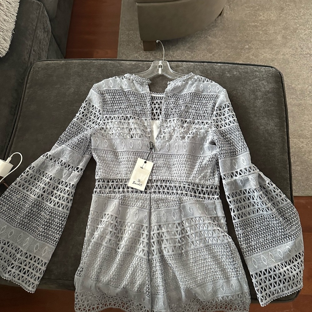 Bardot Silver Lace Dress